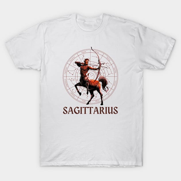 Sagittarius Zodiac Sign T-Shirt by DeanWardDesigns